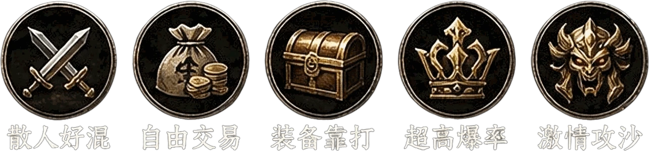 散人好混 / 自由交易 / 装备靠打 / 超高爆率 / 激情攻沙